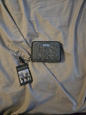 Mucros Tweed Zip Wallet Keychain - Multicolor Herringbone